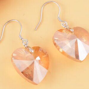 CHAMPAGNE Quartz HEART EARRINGS with Sterling Silver